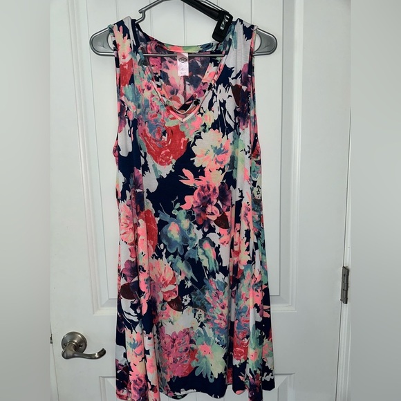 pink coconut Dresses & Skirts - Navy and Pink Floral Sleeveless Dress